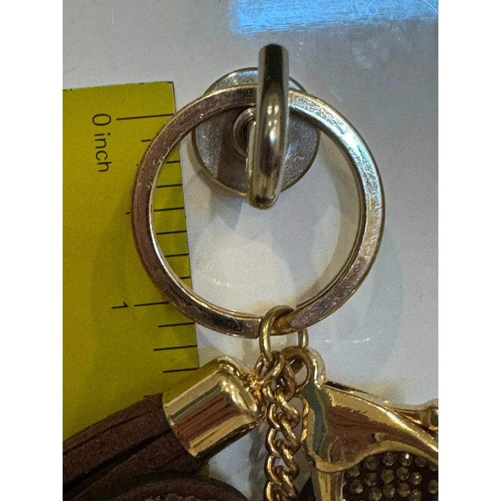 Brown Rhinestone Owl Keychain Gold Tassel Bag Charm Lobster Clasp Accessory